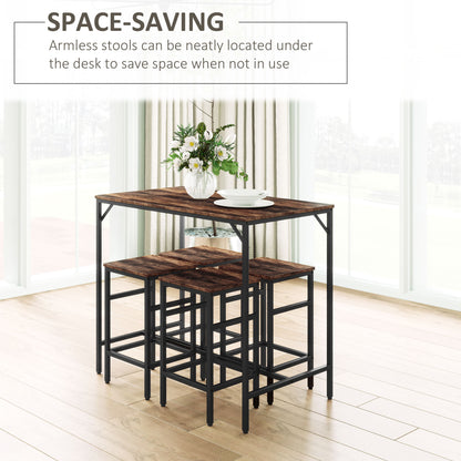 HOMCOM Industrial Rectangular Bar Table Set with 4 Stools for Dining Room, Kitchen, Dinette 