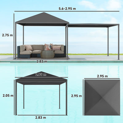 Outsunny 3 x 3 or 3 x 6m Garden Gazebo with Extendable Awning and Wheels, UPF30+ Outdoor Metal Gazebo Canopy Shelter for BBQ, Event, Party 