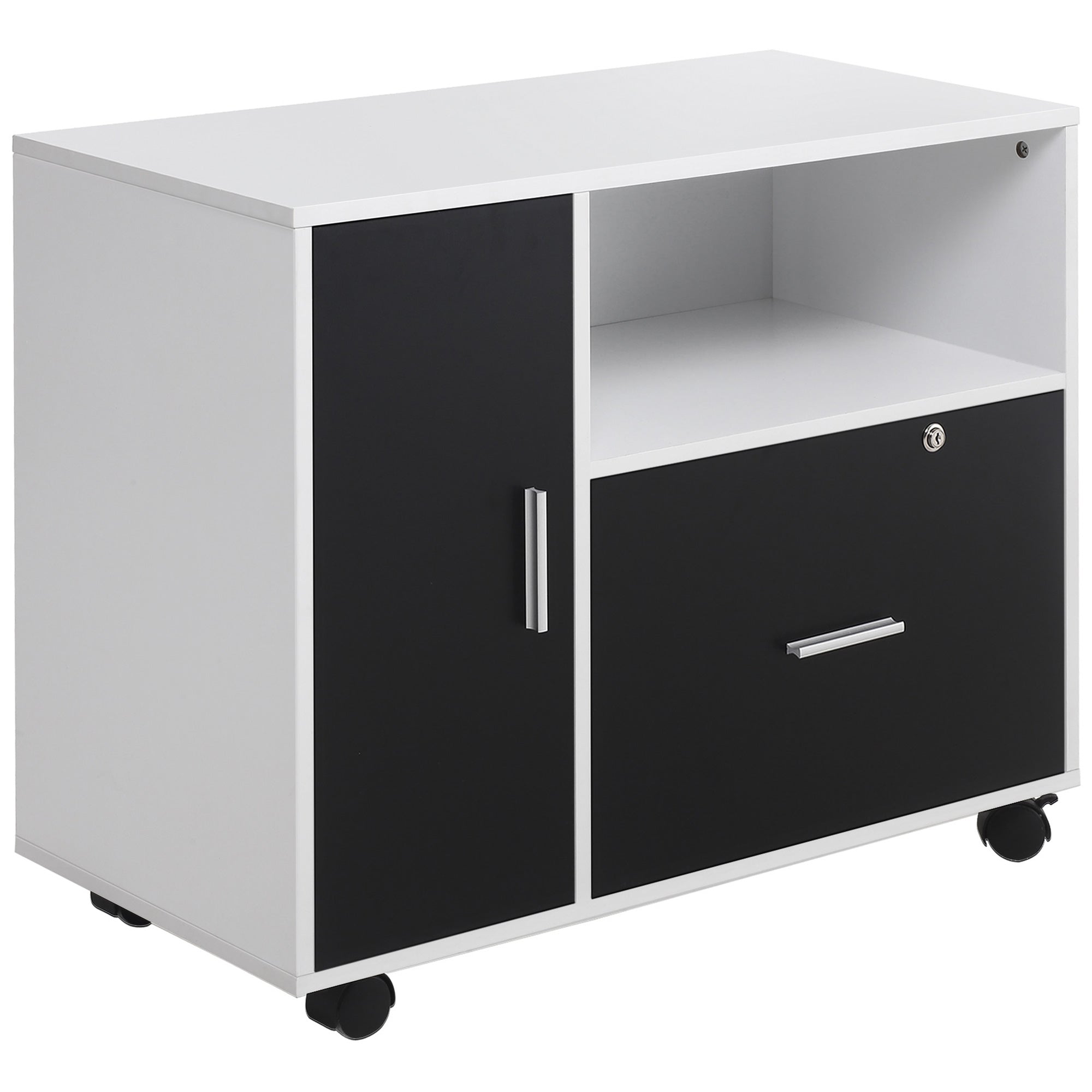 HOMCOM Multi-Compartment Office Storage Cabinet, with File Hangers - Black/White 