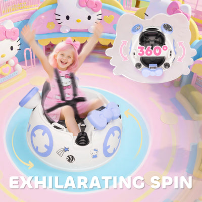 AIYAPLAY Hello Kitty Kids Ride on Bumper Car with Remote Control, Two Joysticks, Music, Lights, Safety Belt, White 