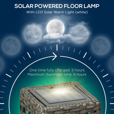 Outsunny Outdoor Rattan Solar Lantern, Brushed PE Wicker Patio Garden Lantern wtih Auto On/Off Solar Powered LED Lights for Indoor & Outdoor Use, Porch, Yard, Lawn, Courtyard, Grey 