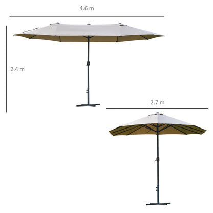 Outsunny 4.6M Sun Umbrella Canopy Double-sided Crank Sun Shade w/ Cross Base Khaki 