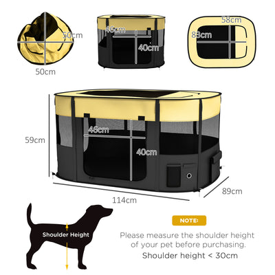 PawHut Foldable Dog Pen with Storage Bag for Indoor/Outdoor Use, Portable Pet playpen, with Ground Stakes - Yellow 