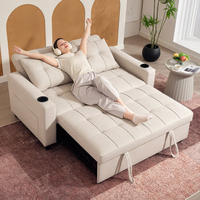 HOMCOM Two-Seater Pull-Out Sofa Bed - Beige 