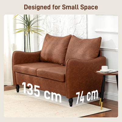 HOMCOM Faux Leather Marble-Effect Two-Seater Sofa - Brown 
