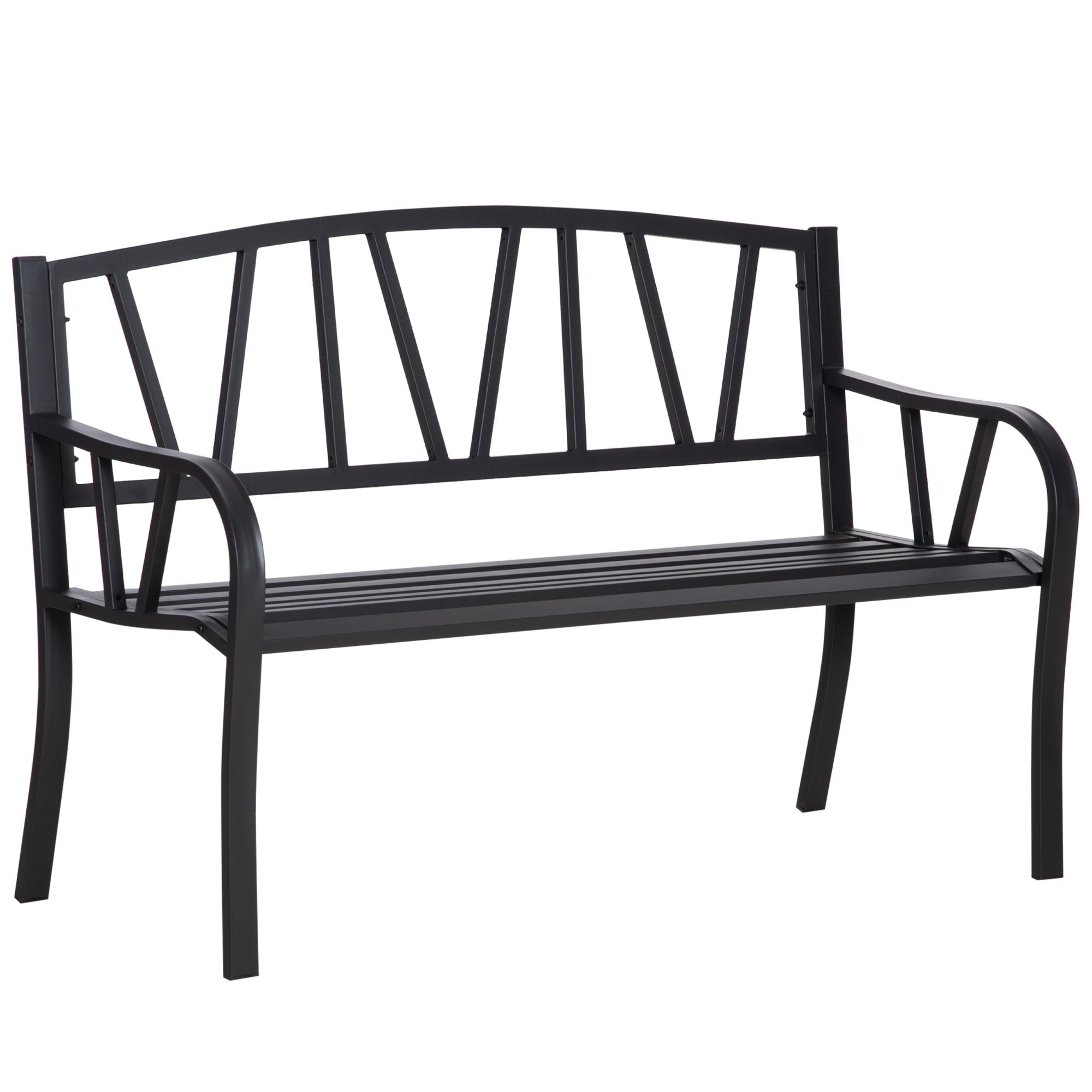 Outsunny 2-Seater Garden Bench Metal Loveseat w/ Decorative Backrest Ergonomic Armrest 