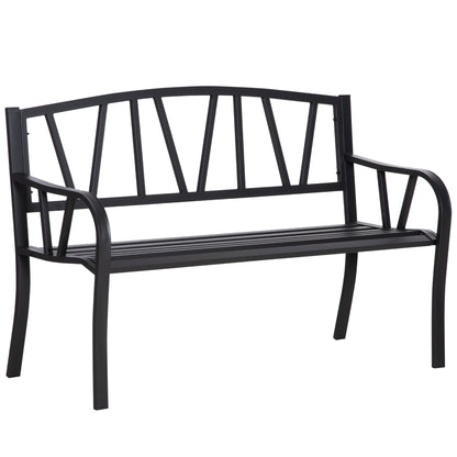 Outsunny 2-Seater Garden Bench Metal Loveseat w/ Decorative Backrest Ergonomic Armrest 