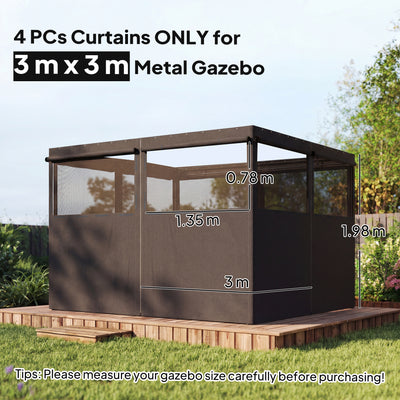 Outsunny 4 Pack Replacement Gazebo Curtains Privacy Panel for Most 3 x 3 m Gazebo, Outdoor Shelter Sidewalls, Dark Grey 