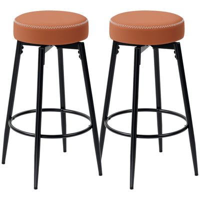 HOMCOM Set of Two Faux Leather Bar Stools - Brown/Black 