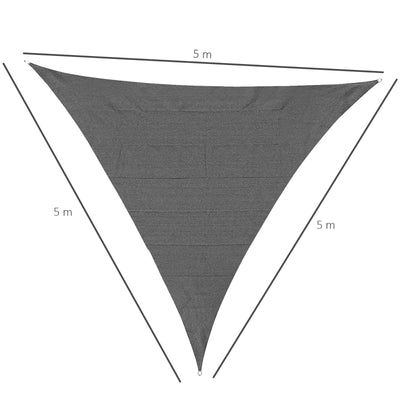 Outsunny 5x5m Triangle Sun Shade Sail Outdoor UV Protection HDPE Canopy w/ Steel Rings Ropes UV Block Outdoor Patio Shelter Grey 
