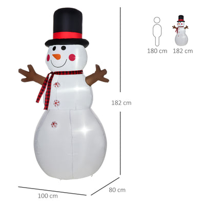 HOMCOM 6ft Giant Inflatable Snowman Christmas Decoration w/ LED Lights Accessories Cute Family Fun Seasonal Outdoor Indoor 