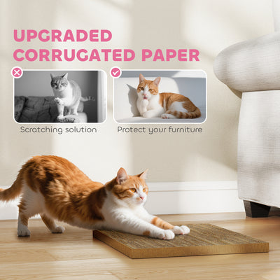 PawHut Cat Scratching Board, 2-in-1 Cardboard Cat House and Hideaway for Indoor Cats, Pink 