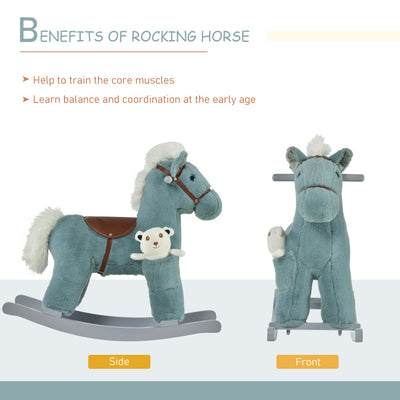 HOMCOM Kids Plush Ride-On Rocking Horse Toy Rocker with Plush Toy Realistic Sounds for Child 18-36 Months Blue 