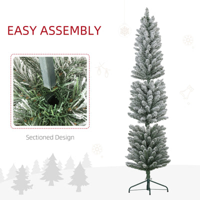 HOMCOM 6ft Artificial Snowy Pencil Christmas Tree - White 