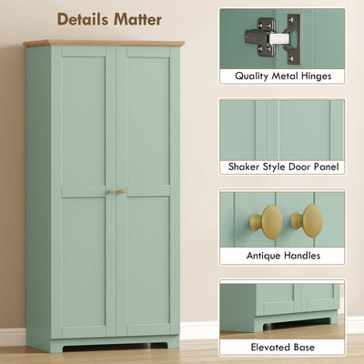 HOMCOM Kitchen Cupboard, 172cm Freestanding Storage Cabinet with Doors and Shelves, Light Green 