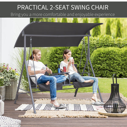 Outsunny Steel Frame 2-Seater  Swing Chair w/ Table Grey 