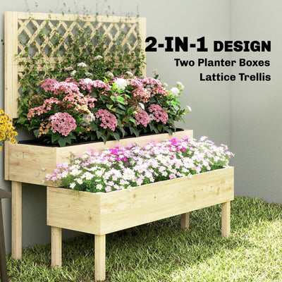 Outsunny Raised Garden Bed 2-Tier Stepped Design Planter Box with Trellis for Climbing Plants 108x62x120 cm 