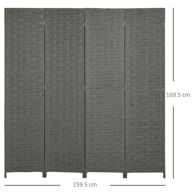 HOMCOM 4-Panel Room Dividers, Wave Fibre Freestanding Folding Privacy Screen Panels, Partition Wall Divider for Indoor Bedroom Office, 170\'c2\'a0cm, Grey 