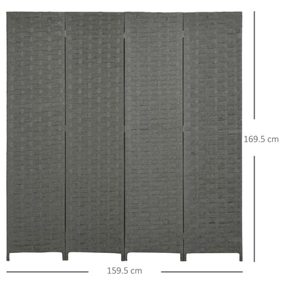 HOMCOM 4-Panel Room Dividers, Wave Fibre Freestanding Folding Privacy Screen Panels, Partition Wall Divider for Indoor Bedroom Office, 170\'c2\'a0cm, Grey