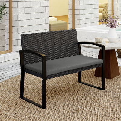 Outsunny Two-Seater Rattan Garden Bench - Grey/Black 