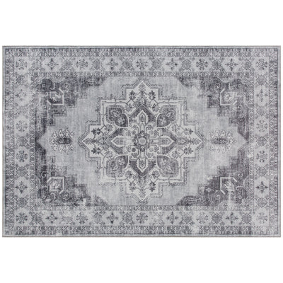 HOMCOM Vintage Area Rug, Non-Slip Washable Rug, Flannel Floor Carpet for Living Room, Bedroom, Dining Room, Home Office, 290 x 200 cm, Grey 