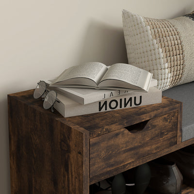 HOMCOM Multi-Compartment Shoe Bench, with Seat - Rustic Brown 