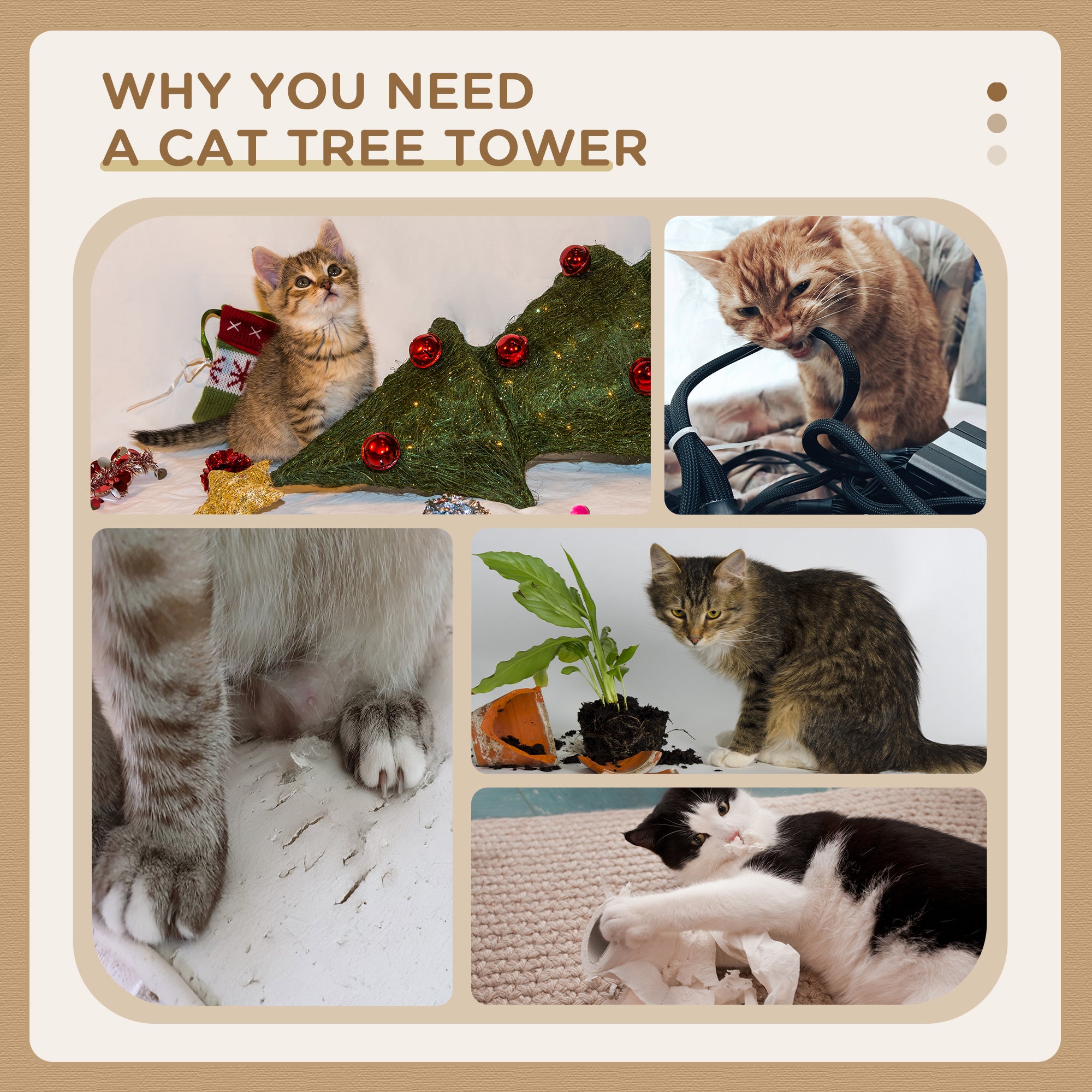 PawHut 91cm Cat Tower Scratching Posts Cat Tree for Indoor Cats Kitten Activity Centre Brown 