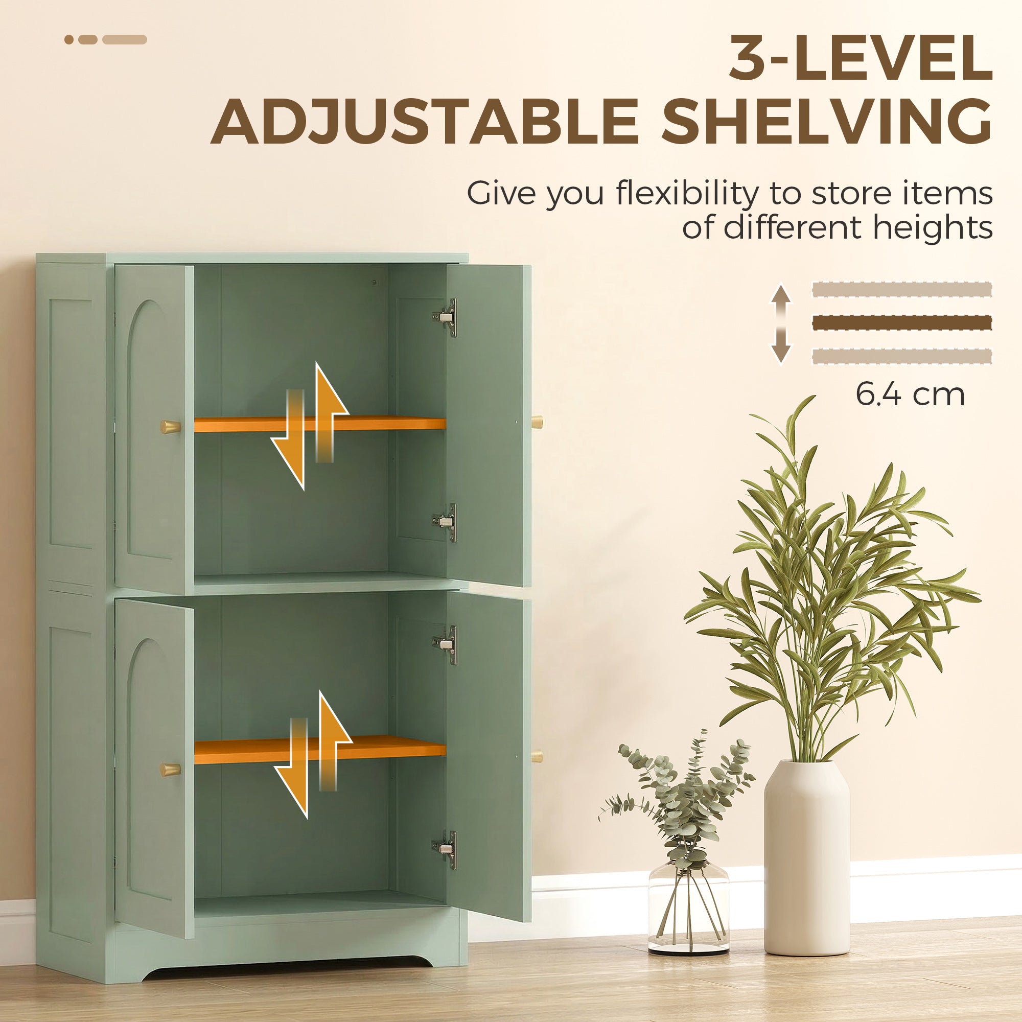 HOMCOM 4-Door Kitchen Storage Cabinet with Adjustable Shelves - Green 