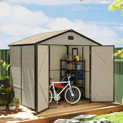 Outsunny 7.9ft x 6.2ft Aluminium Frame and Plastic Wall Shed, with Foundation - Cream White 