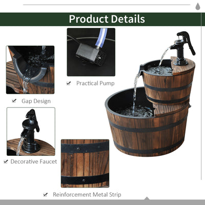 Outsunny Wooden Water Pump Fountain, 2 Tier-Fir Wood 