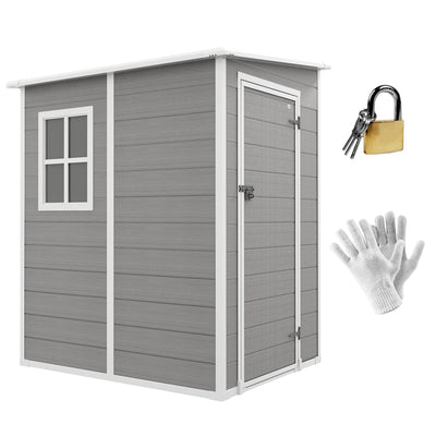 Outsunny 4'x5' Garden Storage Shed, Lean to Shed, Lockable Garden Shed with Window, Vent and Plastic Roof, Grey 