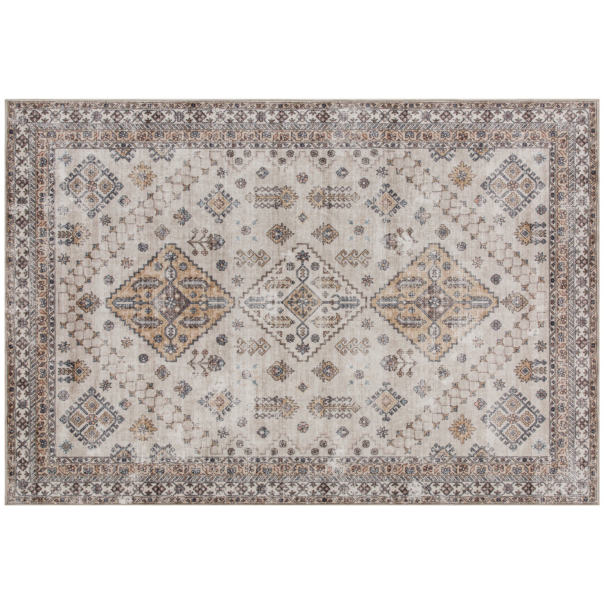 HOMCOM Vintage Area Rug, Non-Slip Washable Rug, Flannel Floor Carpet for Living Room, Bedroom, Dining Room, Home Office, 170 x 120 cm, Beige