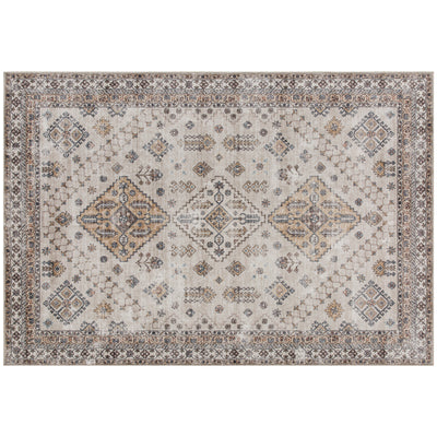 HOMCOM Vintage Area Rug, Non-Slip Washable Rug, Flannel Floor Carpet for Living Room, Bedroom, Dining Room, Home Office, 170 x 120 cm, Beige 