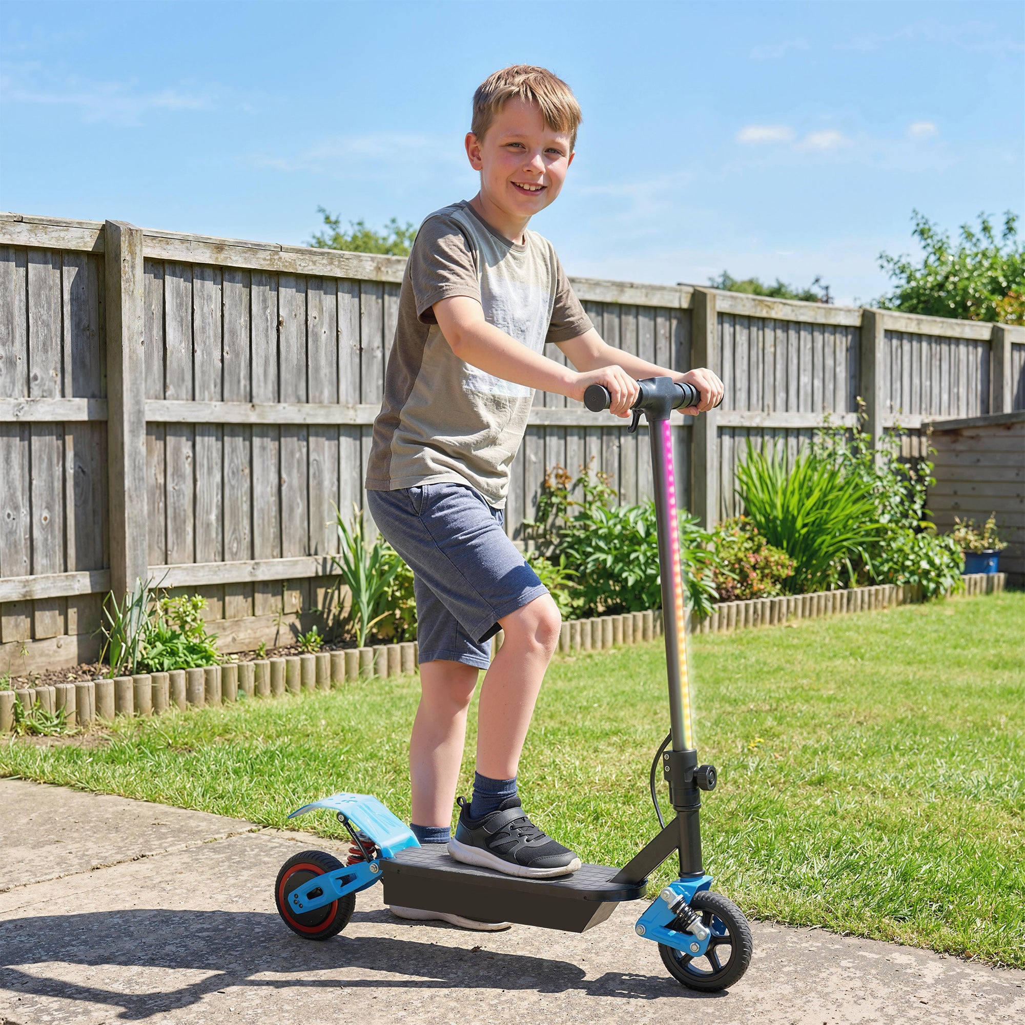 AIYAPLAY Foldable Kids Electric Scooter with LCD Display, Dual Shock Absorption, Up to 15 KM/H, Max Range 6 KM for Age 6-14, Blue 