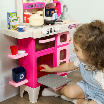 AIYAPLAY Pretend Play Kitchen Set with Realistic Lights & Sounds, 104PCS Toy Kitchen Accessories for Boys and Girls, Pink 