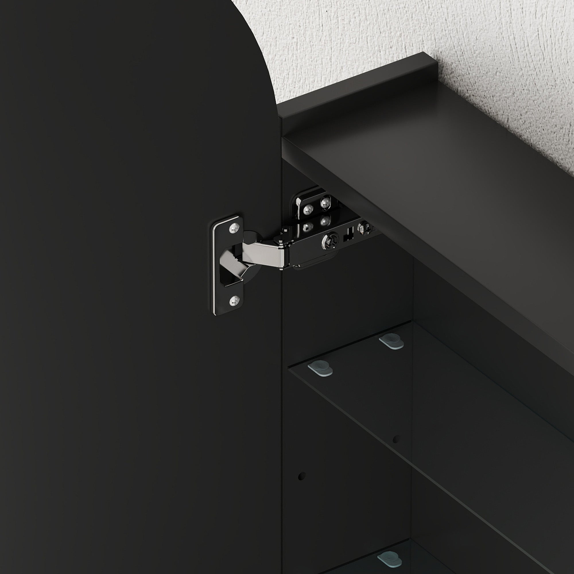 HOMCOM Arched Bathroom Mirror Cabinet with Adjustable Glass Shelves - Black