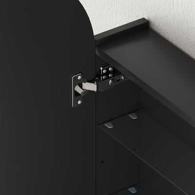 HOMCOM Arched Bathroom Mirror Cabinet with Adjustable Glass Shelves - Black 