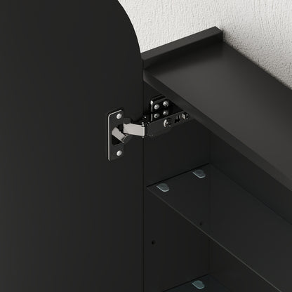 HOMCOM Arched Bathroom Mirror Cabinet with Adjustable Glass Shelves - Black