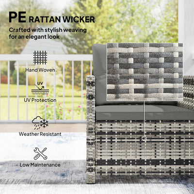 Outsunny Rattan Bistro Set, 3 Piece Garden Furniture Set with 2 Tier Glass Top Table and Cushions, Mixed Grey 
