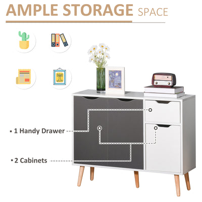HOMCOM Sideboard Floor Standing Storage Cabinet with Drawer for Bedroom, Living Room, Home Office, Grey 