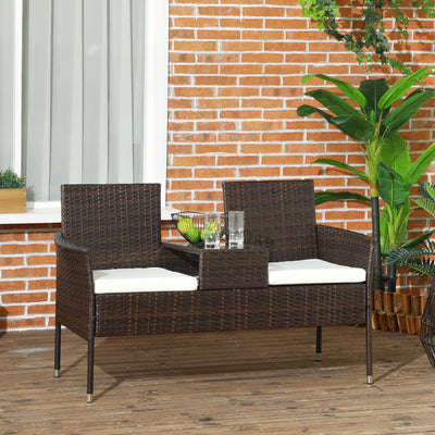 Outsunny Two-Seat Rattan Chair, with Middle Table - Brown 