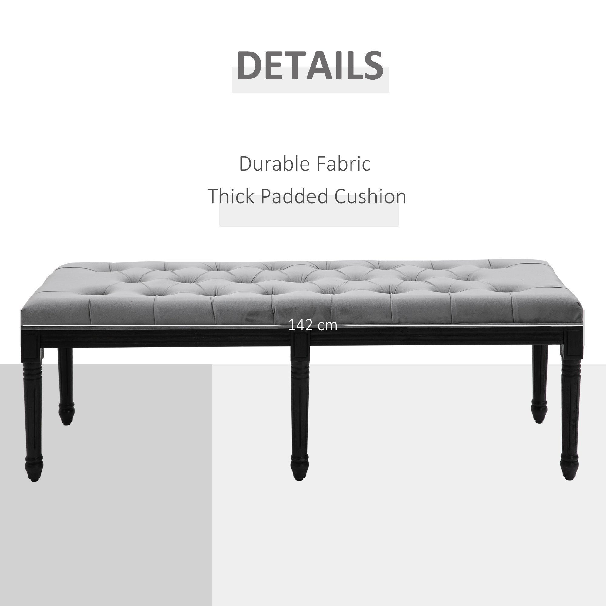 HOMCOM Fabric Bed End Bench Side Chaise Lounge Sofa Velvet Upholstered Tufted Accent Window Seat for Bedroom, Living Room, Hallway, Grey 