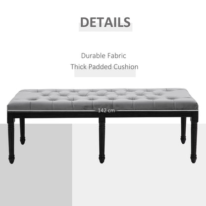 HOMCOM Fabric Bed End Bench Side Chaise Lounge Sofa Velvet Upholstered Tufted Accent Window Seat for Bedroom, Living Room, Hallway, Grey 