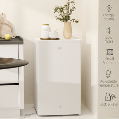 HOMCOM 91L Freestanding Under-Counter Fridge with Lock - White 