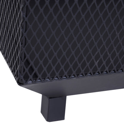 Outsunny Metal Square Fire Pit Outdoor Mesh Firepit Brazier w/ Lid, Log Grate, Poker for Backyard, Camping, Bonfire, Wood Burning Stove, 44 x 44 x 40cm, Black 