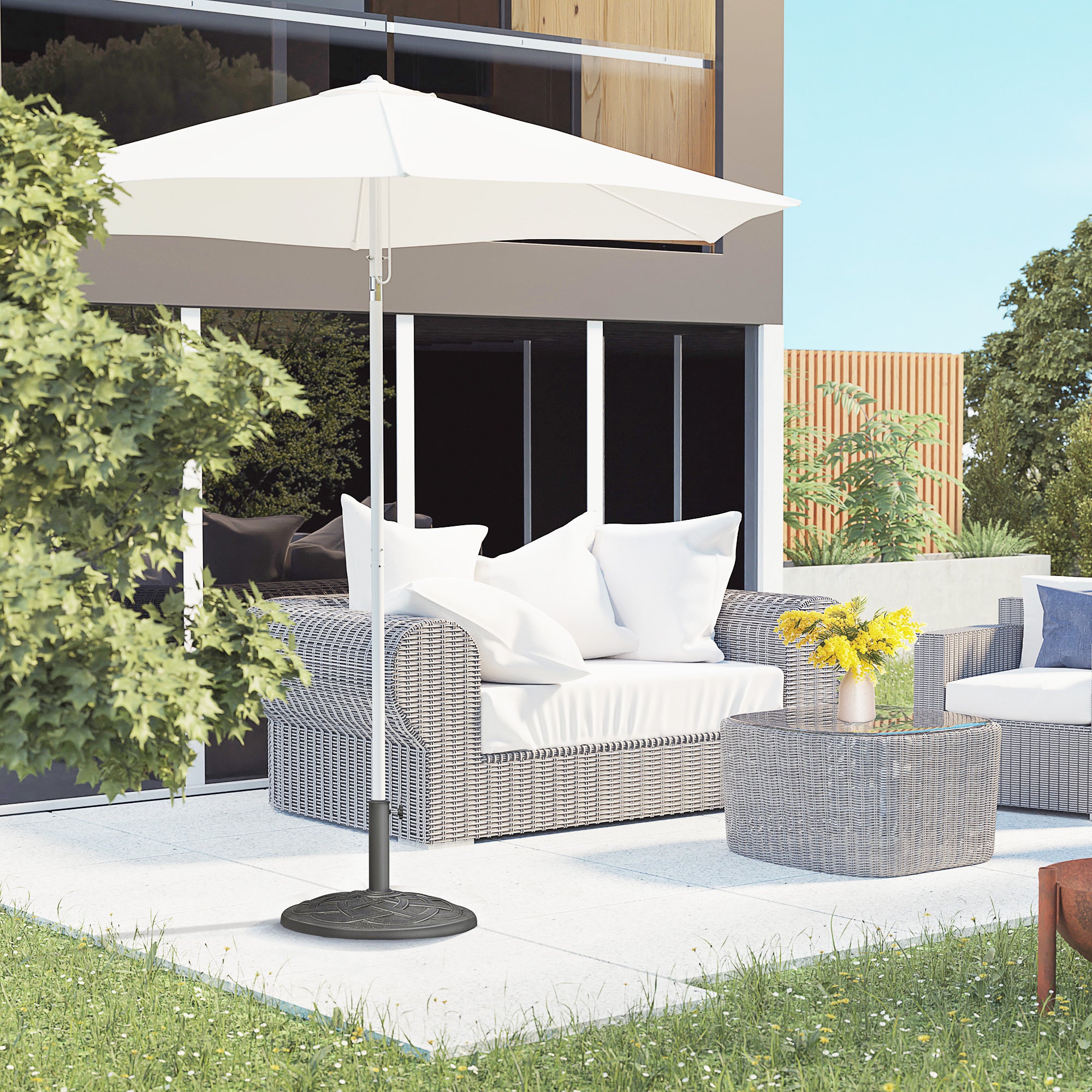 Outsunny 19KG Resin Umbrella Base Garden Parasol Base Stand Round Sun Shade Holder Suitable For Pole Between Φ38mm to Φ48mm 
