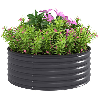 Outsunny Galvanised Raised Garden Bed with Safety Edging, Outdoor Raised Planter Box with Gloves, 120 x 120 x 43cm, Dark Grey 