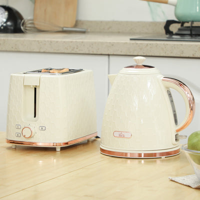 HOMCOM 1.7L 3000W Fast Boil Kettle & 2 Slice Toaster Set, Kettle and Toaster Set with Auto Shut Off, Browning Controls, Beige 