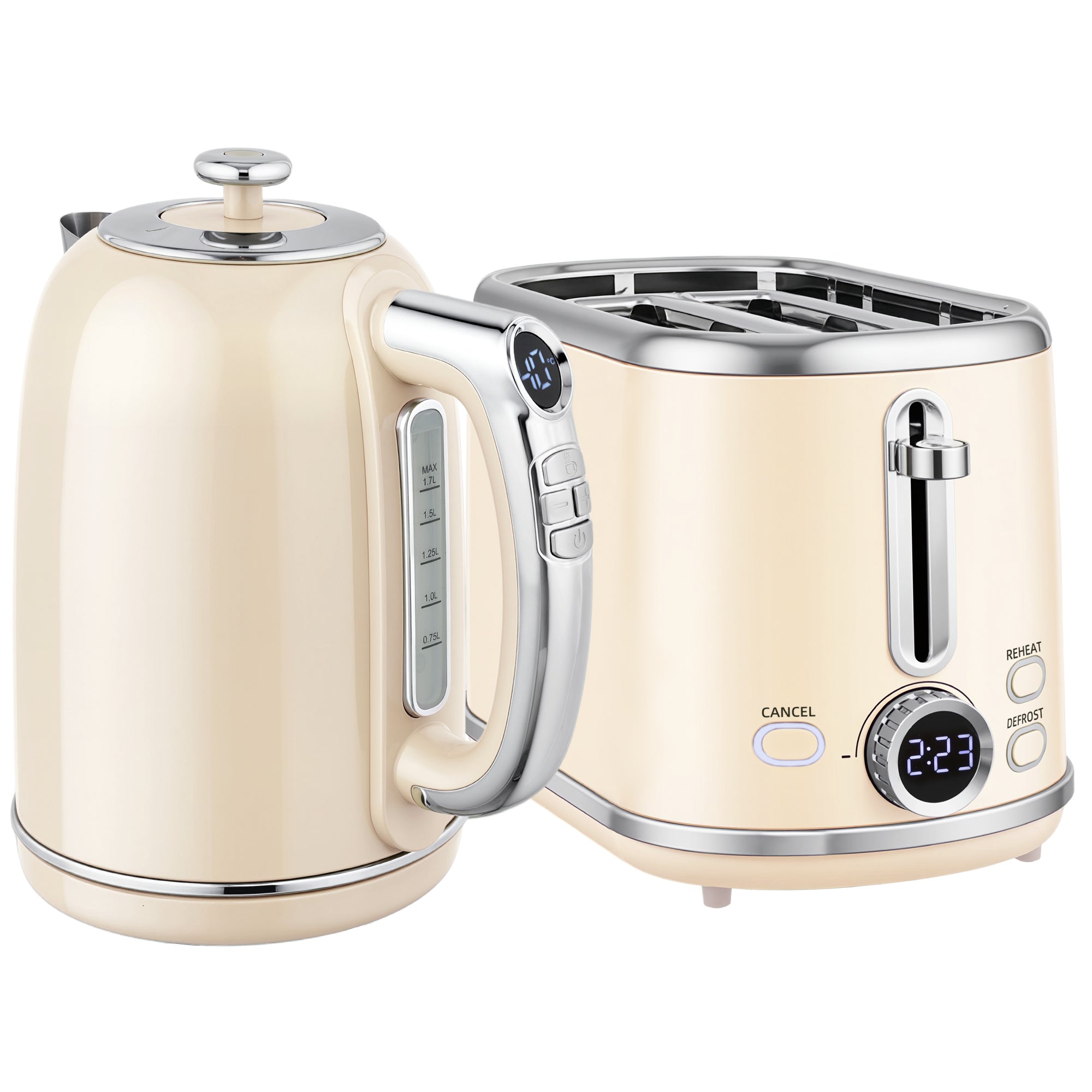 HOMCOM Polished Retro 40-100°C Kettle and Toaster Set - Cream 