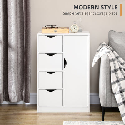 HOMCOM Bathroom Cabinet, Freestanding Storage Cabinet with 4 Drawers, Door Cupboard for Living Room, Kitchen, Bedroom, White 